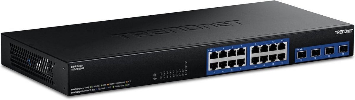 Multi-Gigabit Netwerk Switch met 16x 2.5G Poorten en 4x 10G SFP+ Slots, Rack Mount