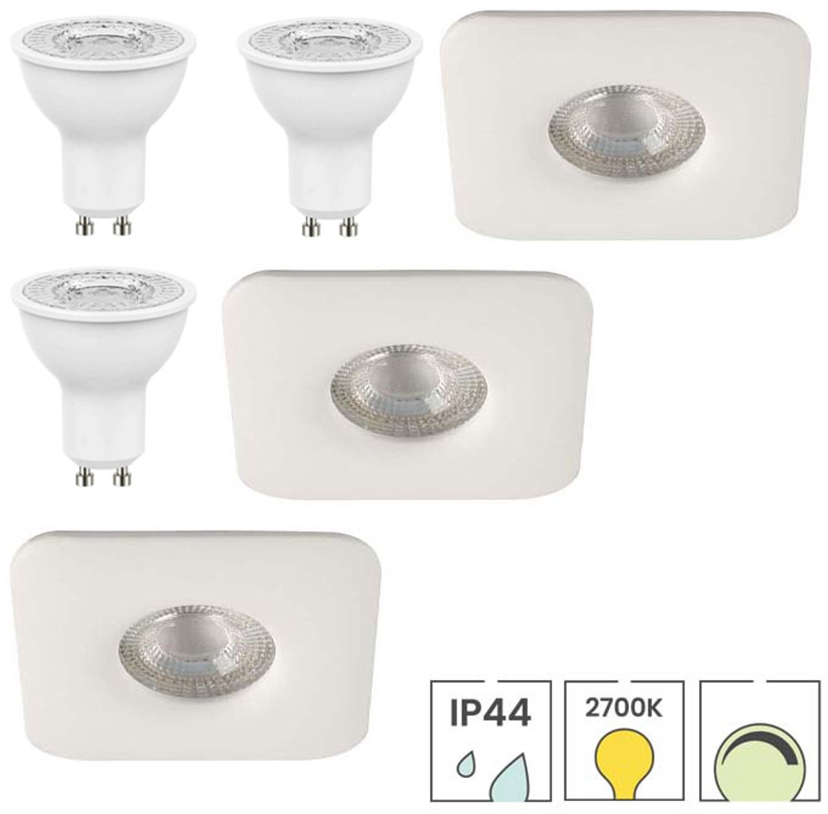 Lybardo - Voordeelset van 3 Lybardo badkamer Inbouwspots met GU10 spot - 5W dimbaar - 2700K
