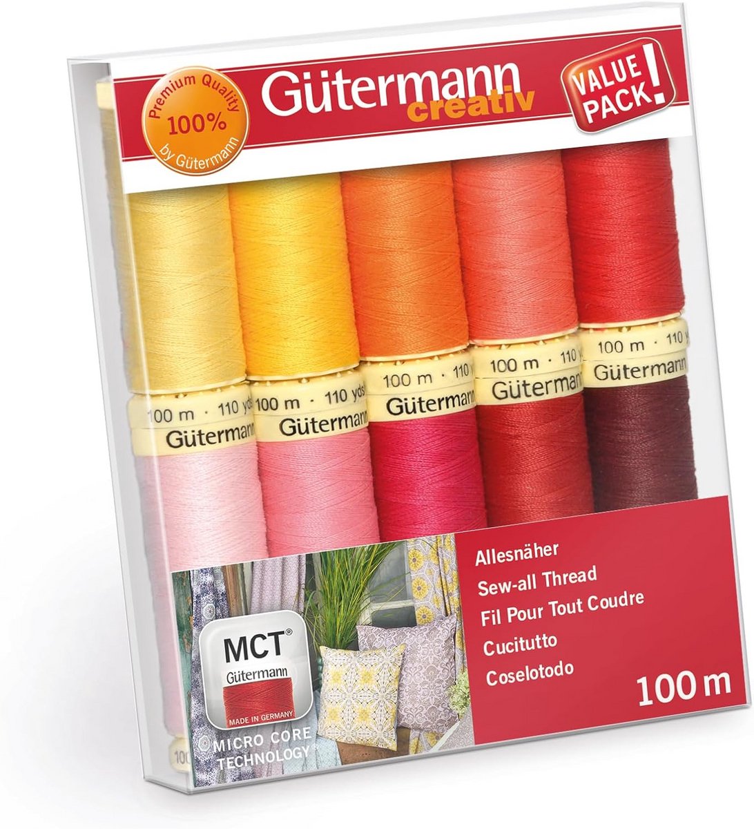 Set van 10 Garenklosjes in Geel, Roze en Rood - 100% Polyester voor Naaien