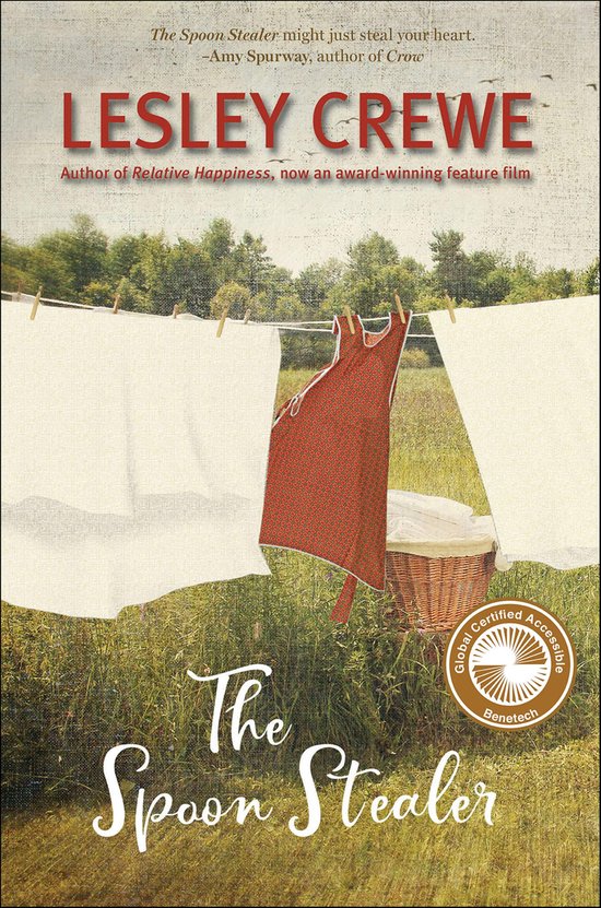 Boekcover 'The Spoon Stealer' met een rood-wit geruite schortje dat te drogen hangt.