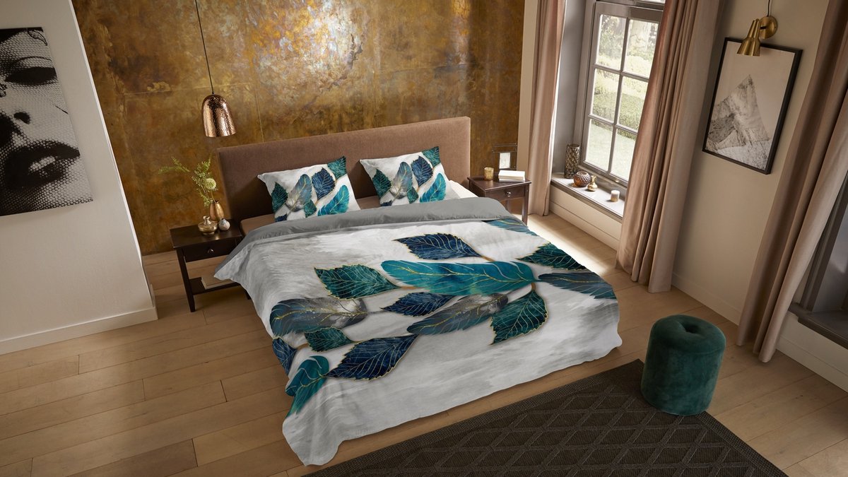 Pure dekbedovertrek bladeren - 2 persoons 200x200/220 cm - Grijs - Microvezel