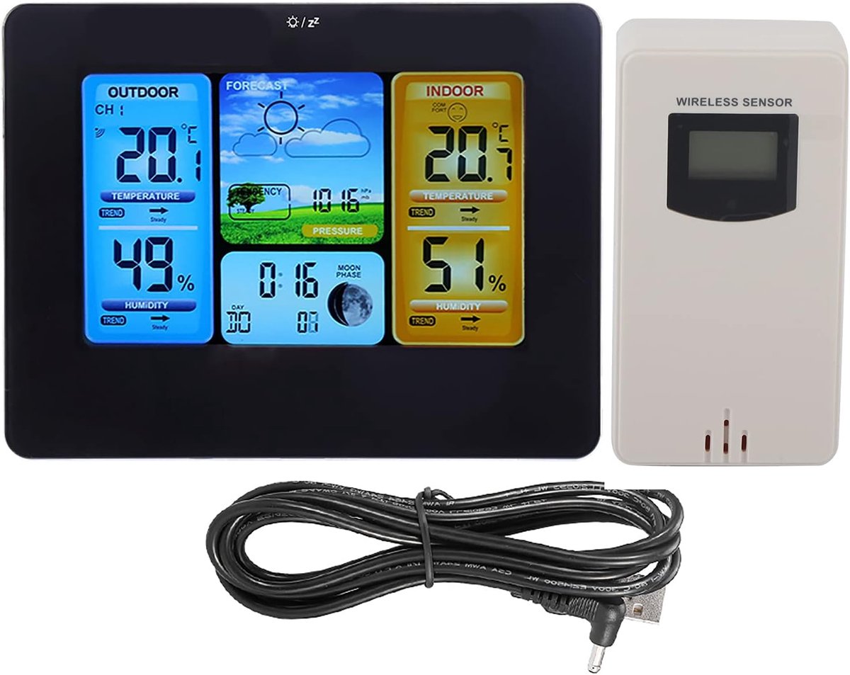 Draadloos Weerstation Binnen Buiten met Klokthermometer, Vochtigheid en Weersvoorspelling