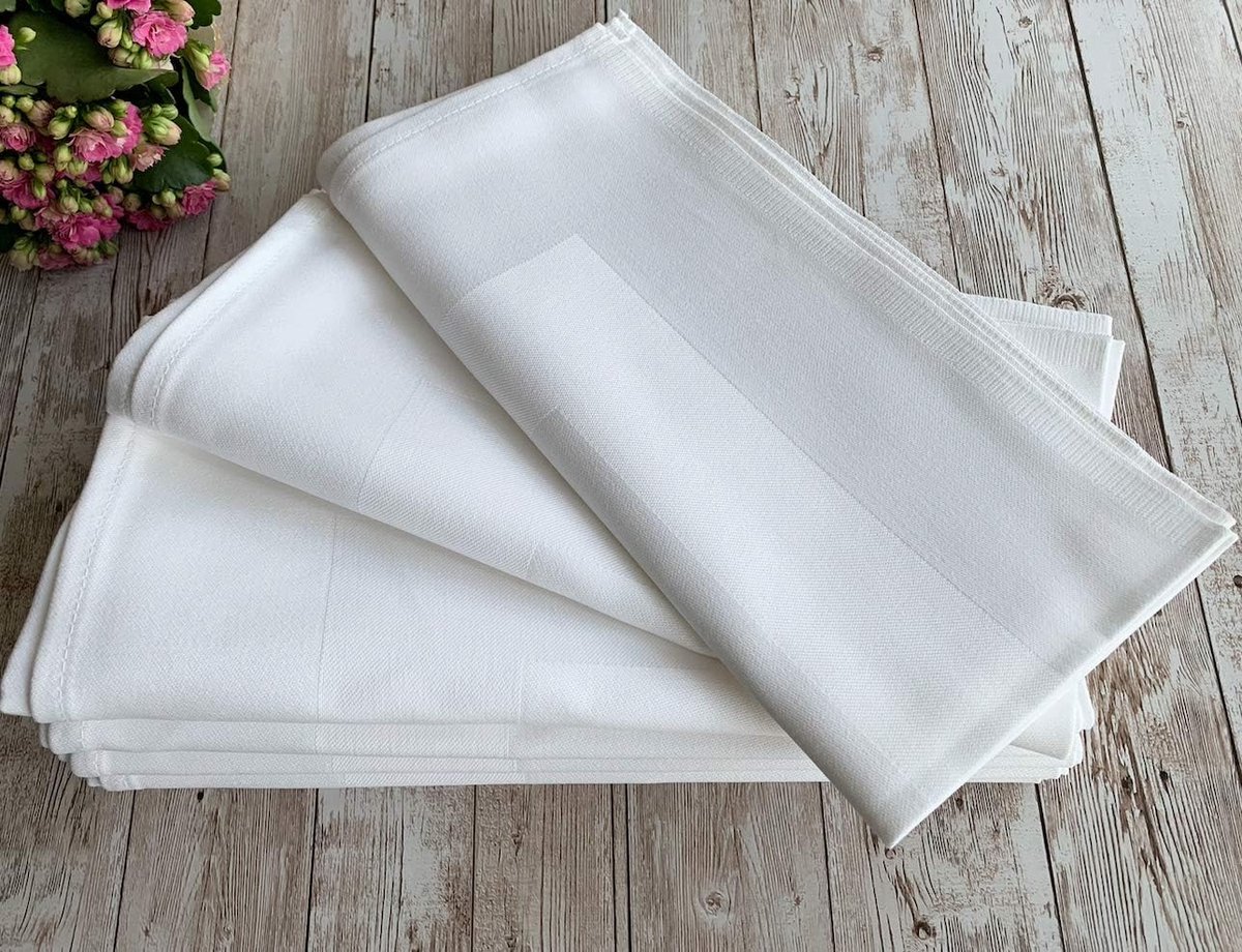 Luxe Witte Katoenen Damast Servetten Set van 6 - 100% Egyptisch Katoen