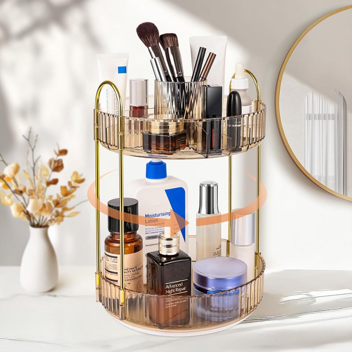 Make Up Organiser 360° Draaibaar 2 Niveaus Champagnegoud