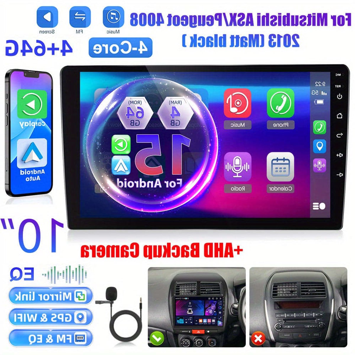 Android Autoradio – Double Din Radio – Touchscreen Radio – Car Stereo – Navigatiesysteem – 10 Inch 1080P Scherm – Wireless Carplay & Android Auto – Ahd Achteruitrijcamera & Microfoon
