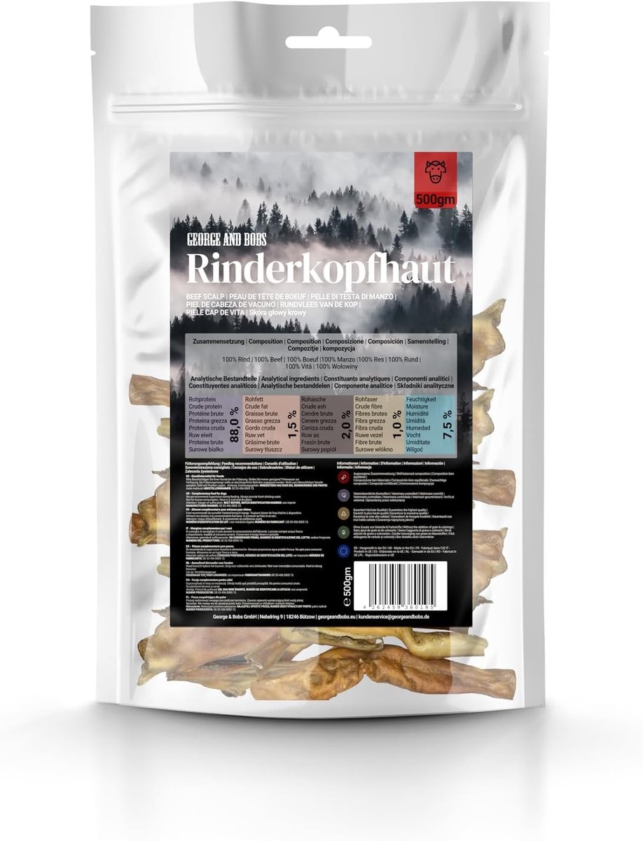 Droge runderhuid voor honden, 1000 g, 12 cm stokken, uit Duitsland, 100% runderhuid, premium kauwsnack, ideale tandreiniging