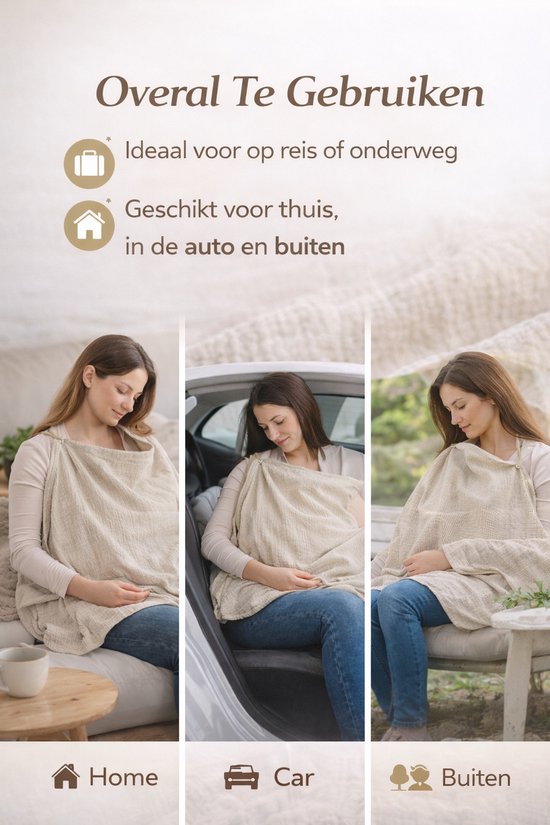 Nifkos - Premium Borstvoedingsdoek - Voedingsdoek voor Borstvoeding - Ademend Mousseline Katoen - Discreet Voeden - Beige - ~Draagzak van Merkloos — afbeelding 4