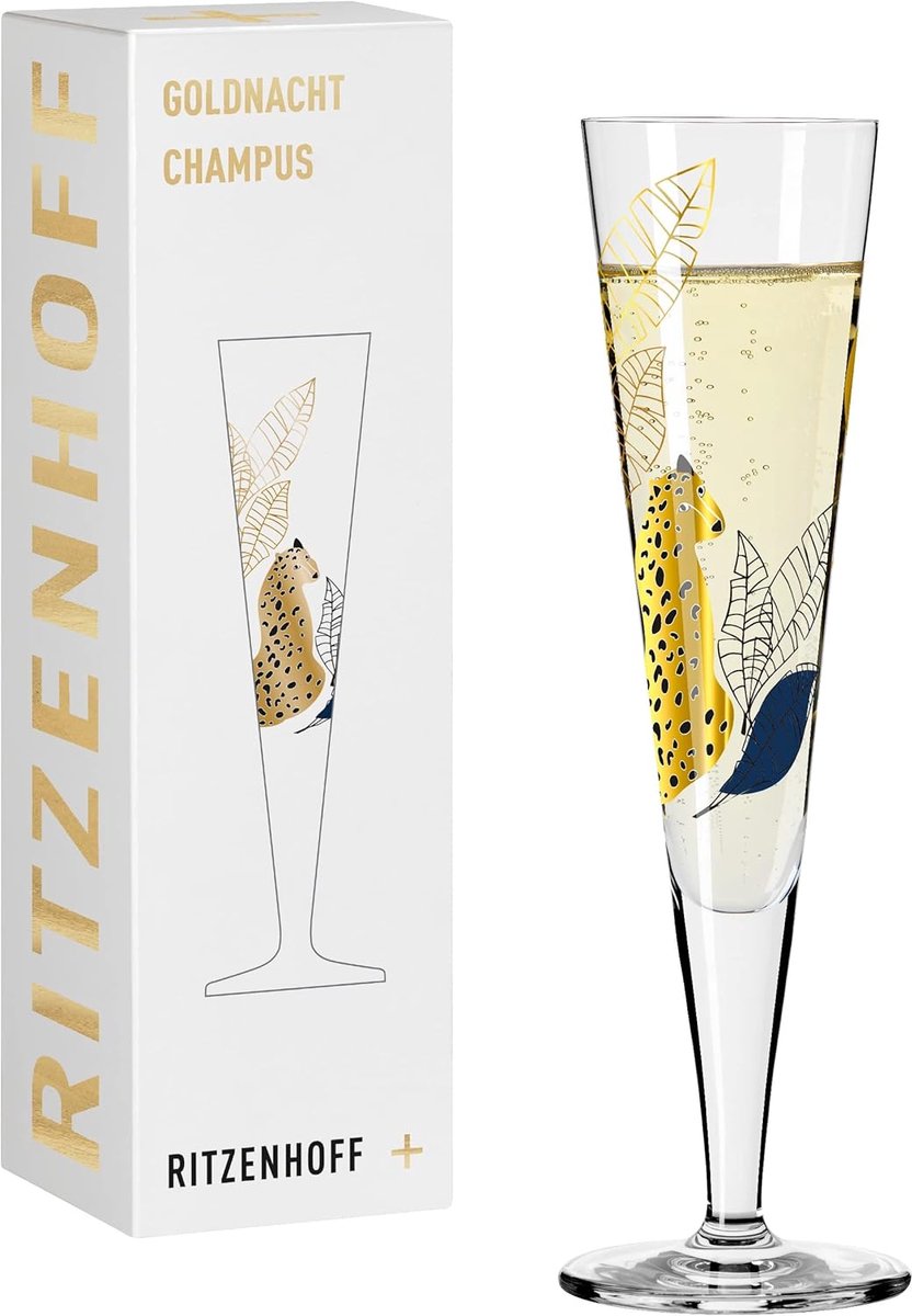 Champagneglas 200ml Goldnacht Cheetah Kristalglas Goud Blauw