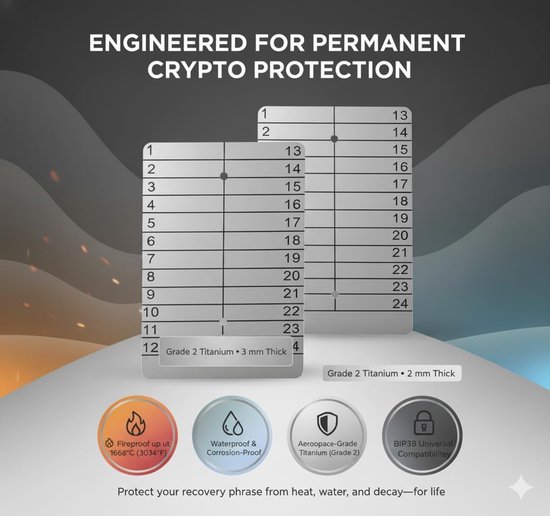 Titanium Metal Plate Crypto Seed Phrase Storage - Lazer Gegraveerd Cold Wallet voor Offline Back-up van Bitcoin, Ethereum en andere Cryptocurrencies — afbeelding 5