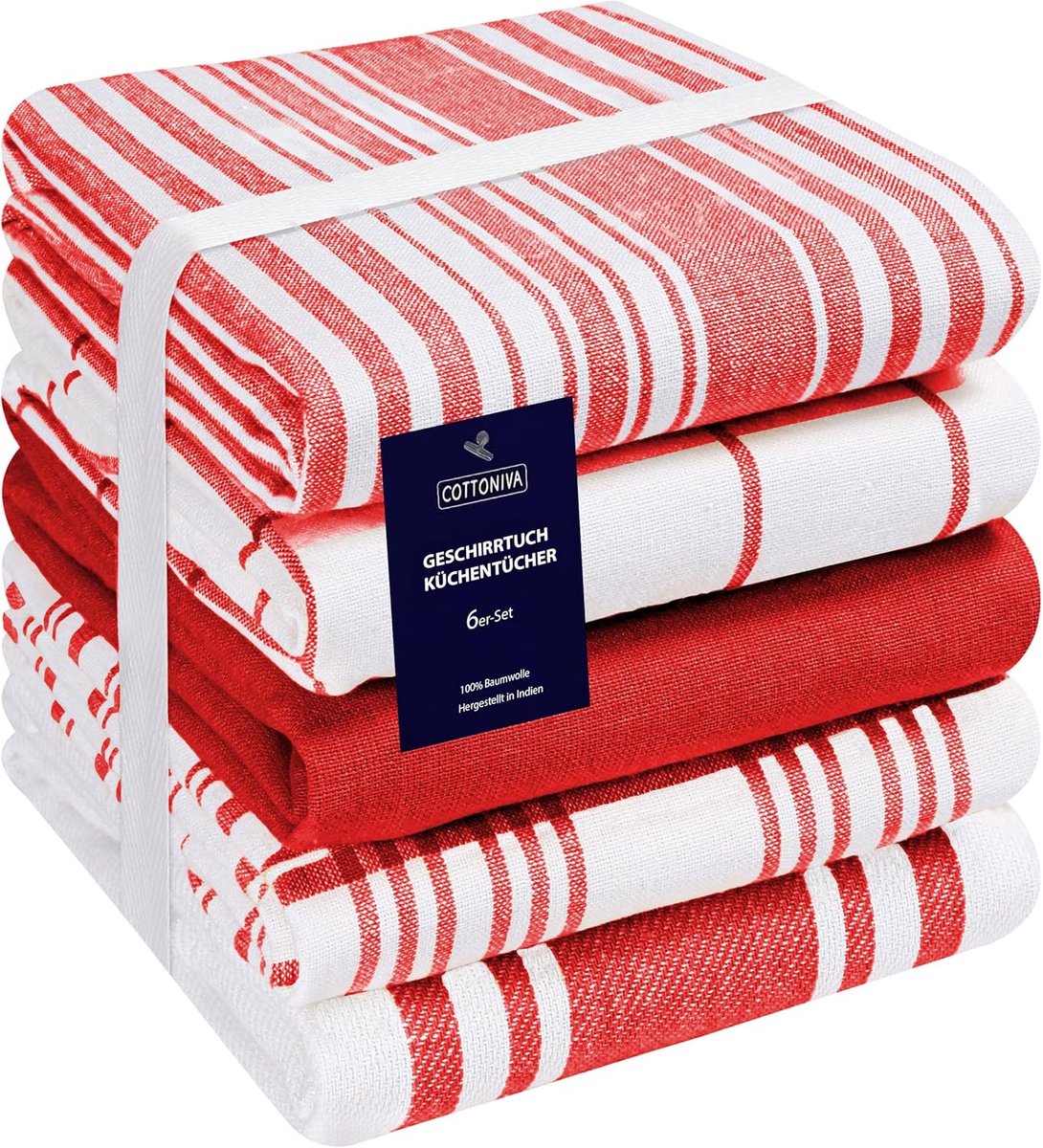 5 theedoeken 100% puur katoen 40 x 70 cm rood