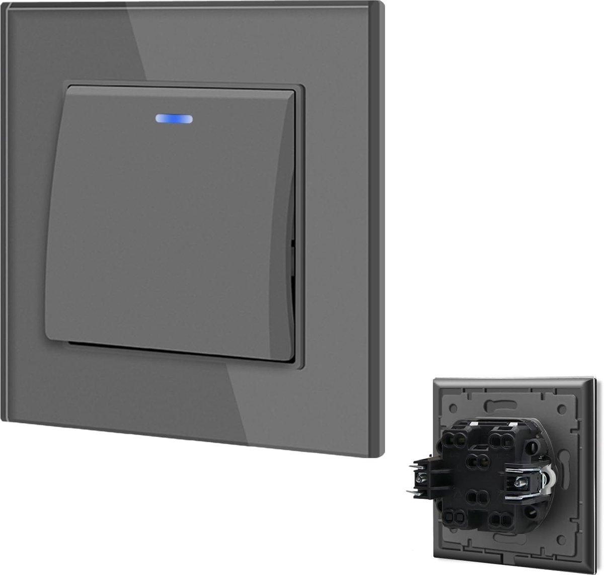 Inbouw Lichtschakelaar met LED Controlelampje | 1-voudig 1-weg Knopschakelaar | Touch Bediening | Geschikt voor LED en Gloeilampen | Voor Woonkamer, Keuken en Kantoor | Grijs