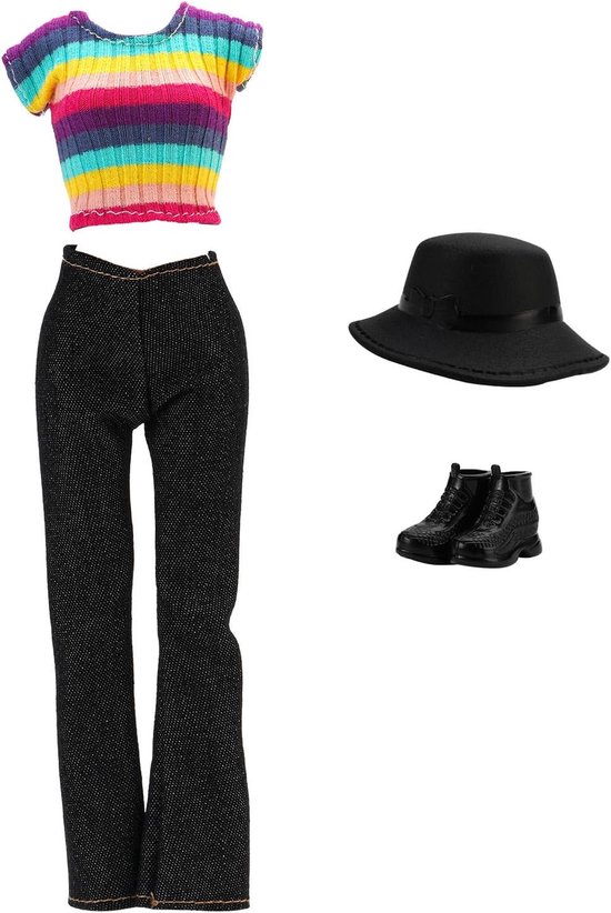 Popaccessoires 29 cm - 5 Mode Outfits met Pluche Jurken, Broek, Schoenen, Tas & Hoed - Herfst Winter Kleding voor Poppen — afbeelding 2