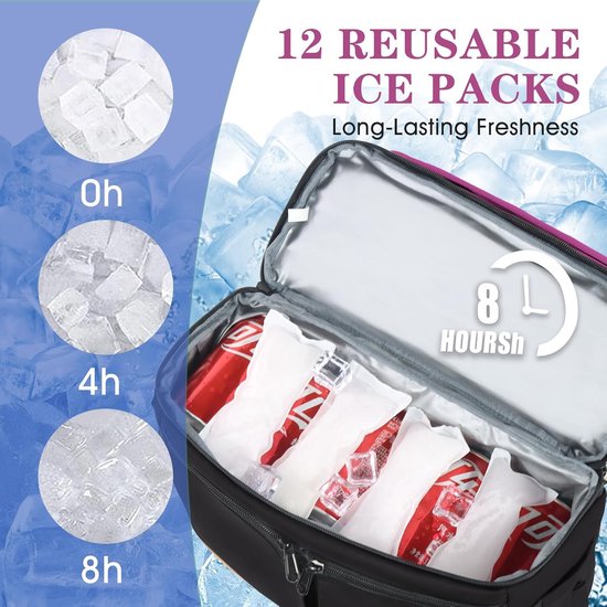 Coole rugzak met dubbeldekker en 12 ijspakketten Biedt plaats aan 36 blikjes voor maximaal 24 uur Koude waterdichte en lekvrije geïsoleerde coole rugzak Stijlvolle koeltas voor dames Picknickstrand van SEEHONOR — afbeelding 4