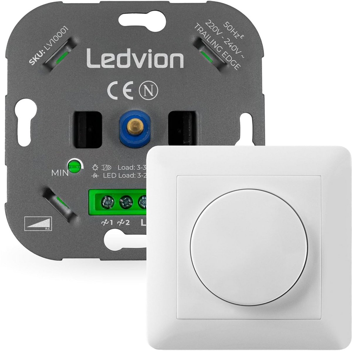 Universele LED Dimmer 3-250W Inbouwschakelaar Inclusief Witte Afdekplaat