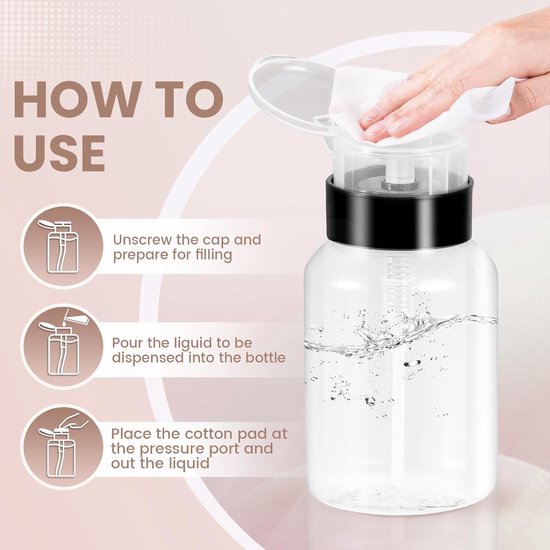 3 Stuks - Nagellak Remover Pomp Dispenser - 200 ml Push Down Fles - Lege Navulbare Container voor Aceton & Alcohol - Lekvrij & Reisvriendelijk - Nail Art Tool Set - Transparant van Merkloos — afbeelding 5