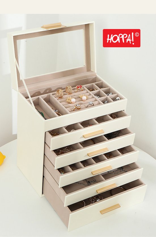 Hoppa! Sieradendoos | 6 Niveaus | Wit | Kunststof | 25 x 15 x 28.50 cm (B x D x H)