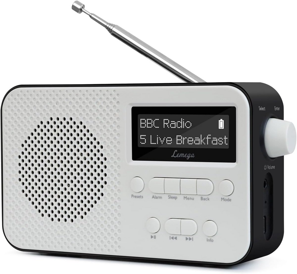 Draagbare DAB+ Radio met Bluetooth, Wekker en Oplaadbare Batterij (15u Speeltijd)