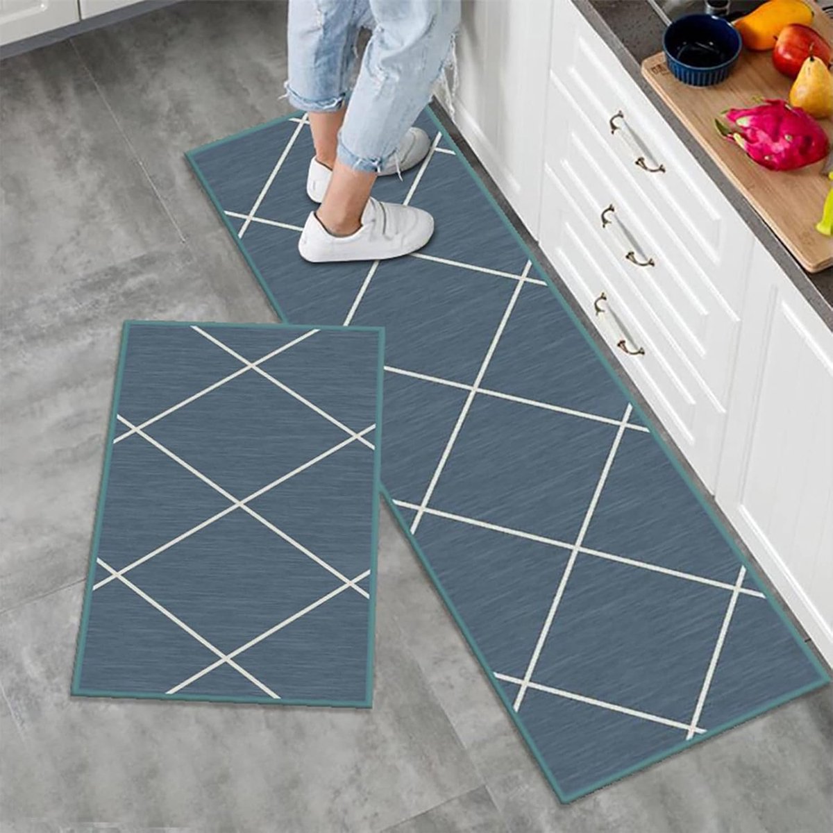 2-delige Antislip Keukentapijt Set - Waterabsorberend Vloerkleed voor Keuken en Eetkamer