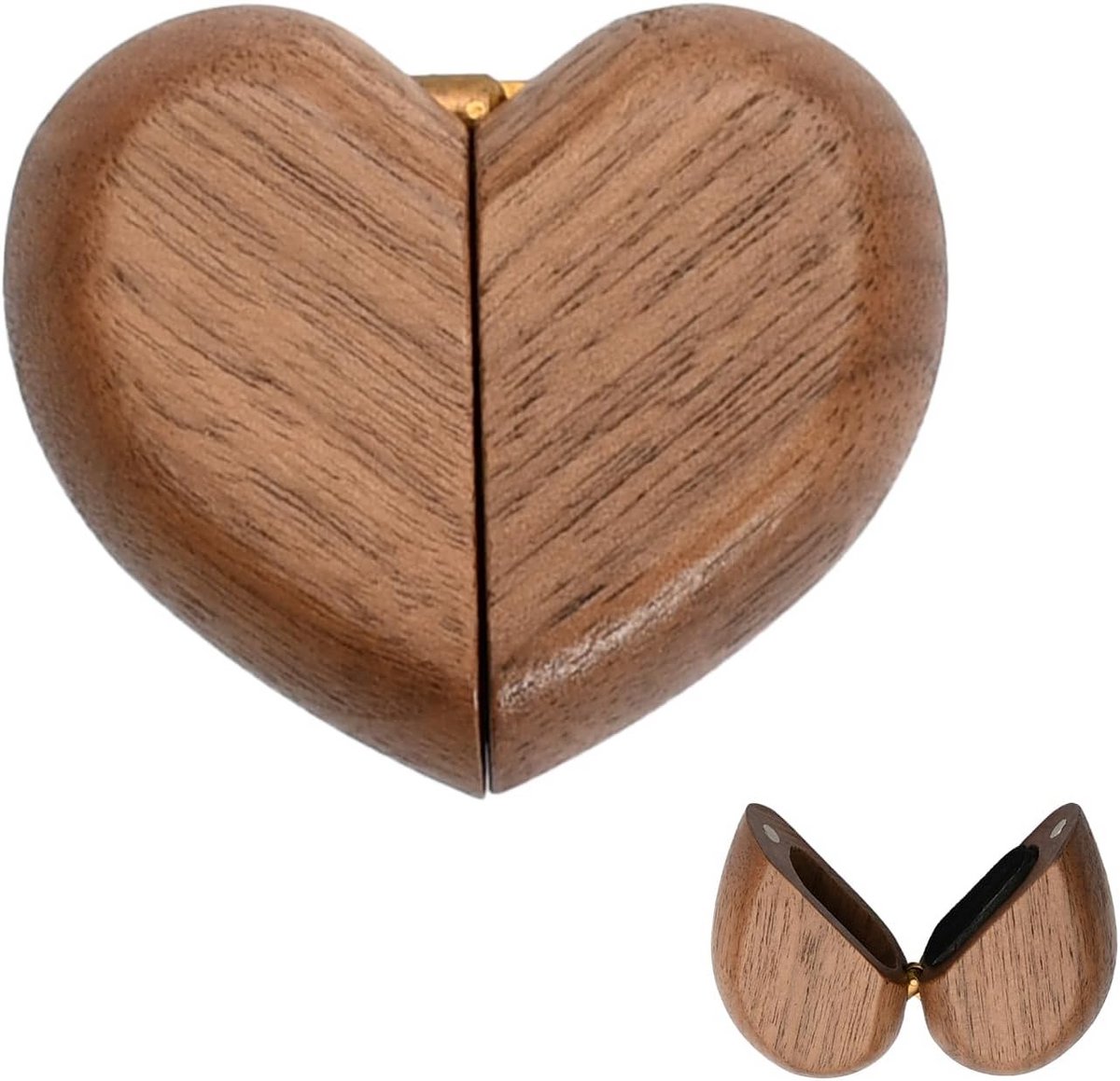 Handgemaakte Houten Ringendoos Hartvormig - Notenhout Cadeau voor Bruiloft Verloving