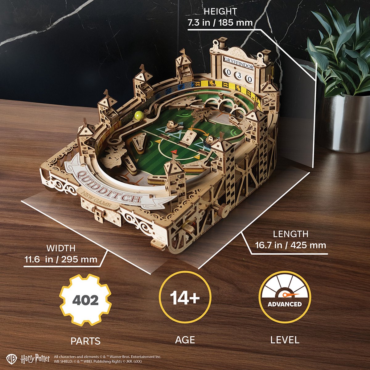 UGEARS 3D Modelbouw - Quidditch™ Pinball - Harry Potter™ - Mechanisch Bouwpakket Hout - Educatief Speelgoed — afbeelding 7