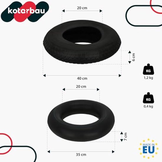 KOTARBAU® Kruiwagenband met Binnenband, Gummi, Zwart, Kruiwagenband - ⌀ 40 cm - 4PR, Binnenband - ⌀ 35 cm, Vervangende Band voor Schubkarre, Tuinwagen van KOTARBAU — afbeelding 3