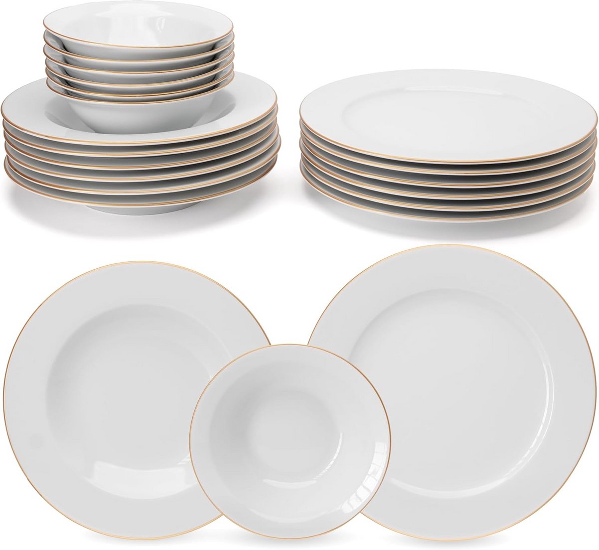 18-delig Porseleinen Servies Set Wit en Goud voor 6 Personen