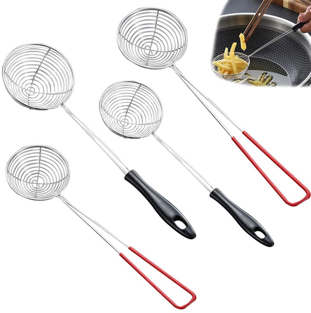 Set van 4 RVS Zeeflepels voor Frituren en Koken