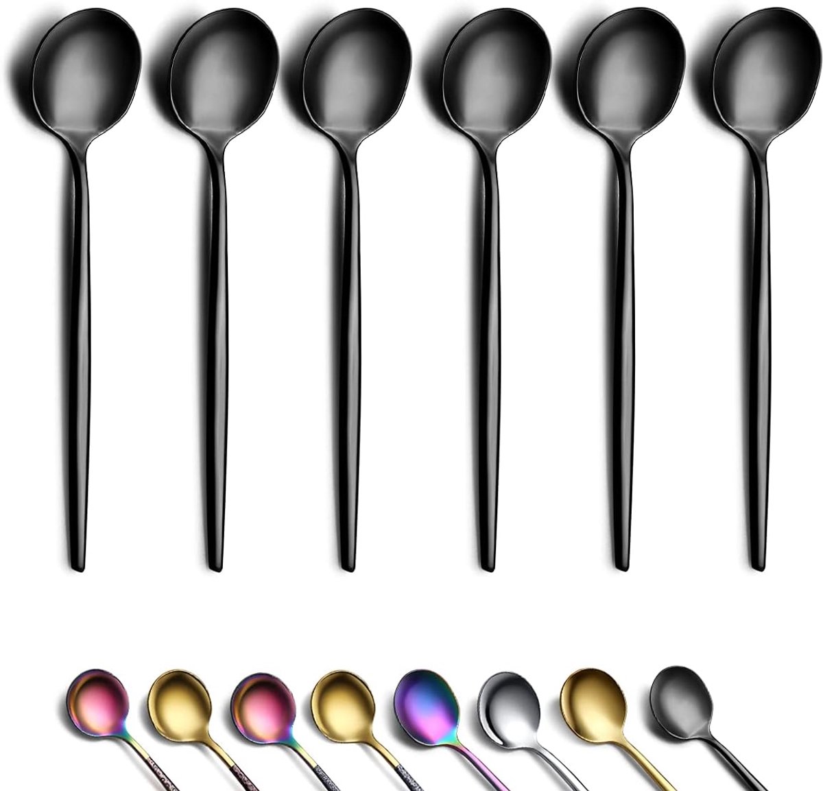 Zwarte koffielepels - 6 stuks - roestvrij staal - titanium coating - mini theelepels - vaatwasserbestendig
