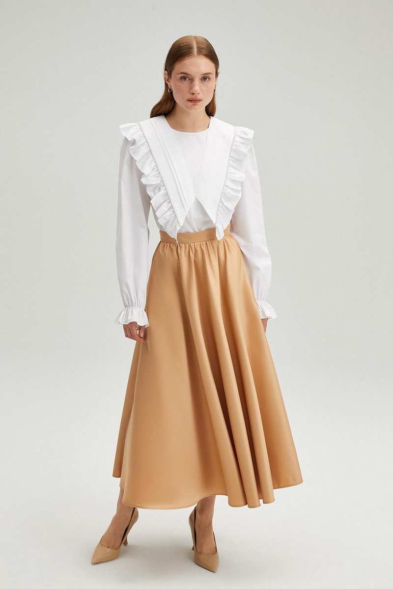 Touché Privé - Geplooide satijnen rok - Beige - Dames