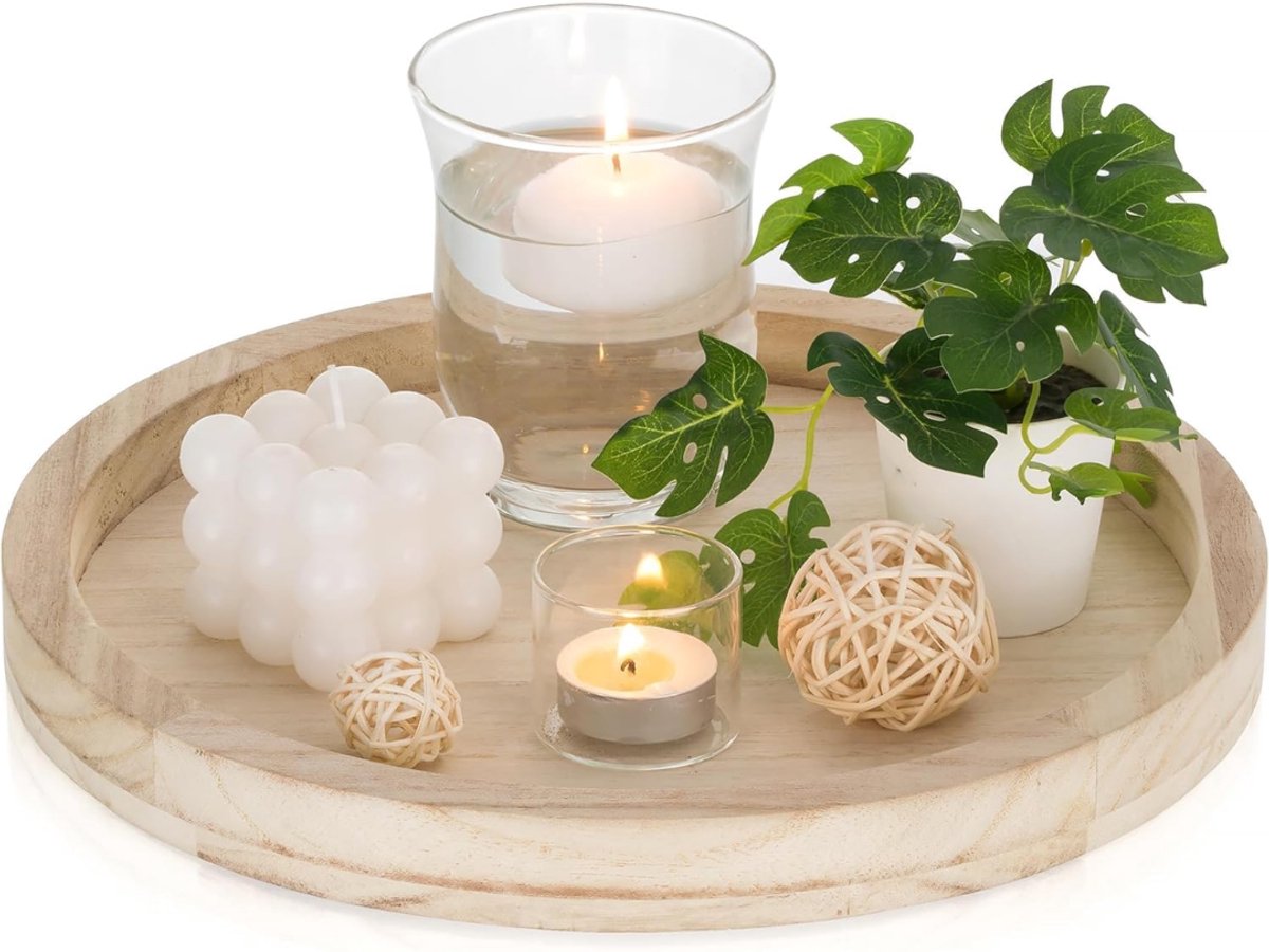 White-Label® Luxe Kaarsenplateau - Decoratief Dienblad - Sierschaal - Beige