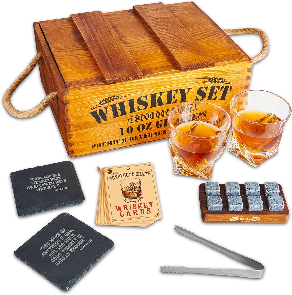 Premium Whiskyset met Ouderwetse Glazen en Koelstenen voor Perfecte Dranken