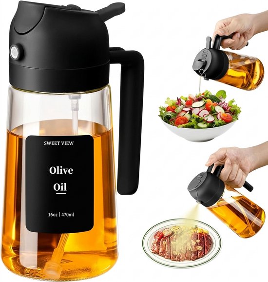VICUKIE Olijfolie dispenser fles, oliedispenser fles voor keuken, olie en azijn dispenser set, olieflessen voor keuken, koken olie dispenser, boerderij keuken decor (zwart en wit