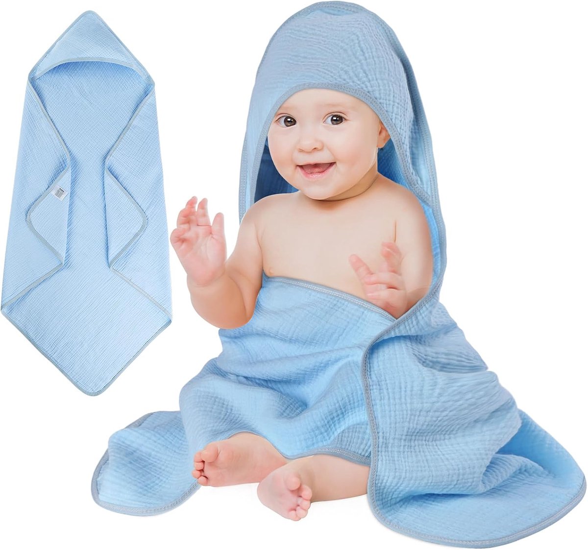 Zachte Baby Handdoek met Capuchon van 100% Mousseline Katoen - 80x80 cm