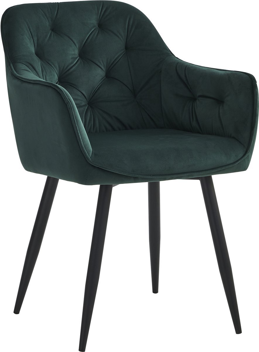 Colenis® - Iris Eetkamerstoel - Groen - Set Van 2 - Fluweel - Velvet - Design - Met armleuning -