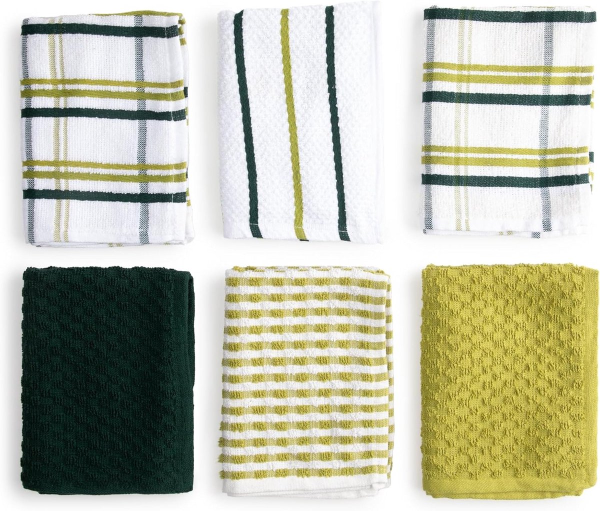 Set van 6 Keukendoeken Katoen Microvezel Zeer Absorberend Flesgroen