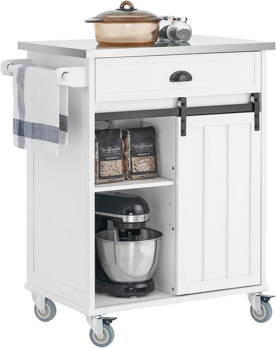 Keukentrolley met Wielen - Serving Trolley met Lade en Schuifdeur