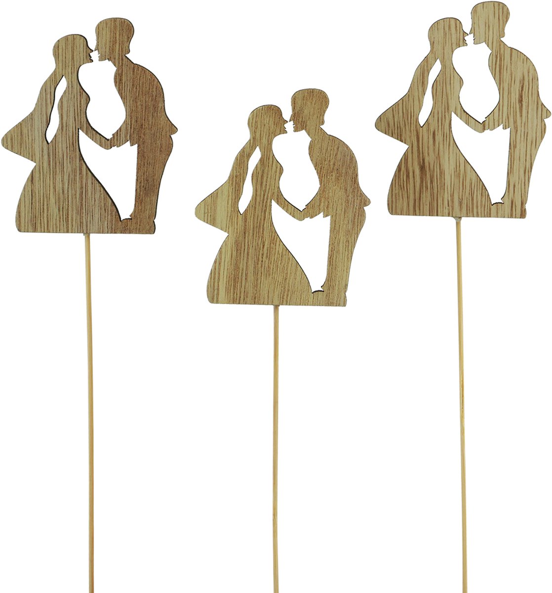 Bloemplug trouwdecoratie taarttopper bruidspaar naturel 28,5cm 14st, 1