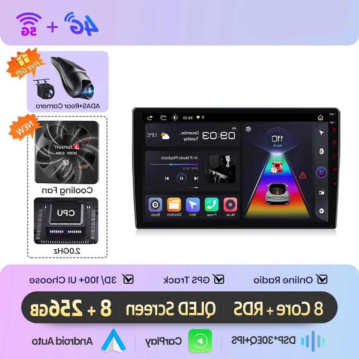 Android Autoradio Peugeot 3008 – Touchscreen Navigatie Systeem – Draadloos CarPlay Android Auto – 9 Inch HD Scherm – DSP Geluid – Stuurwielbediening Compatibel