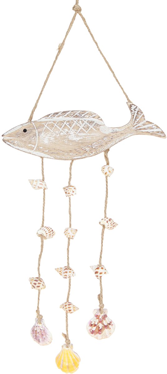 Mobiele Maritieme Houten Visschelpen Natuurlijk Wit L20cm 2st, 2 Stück