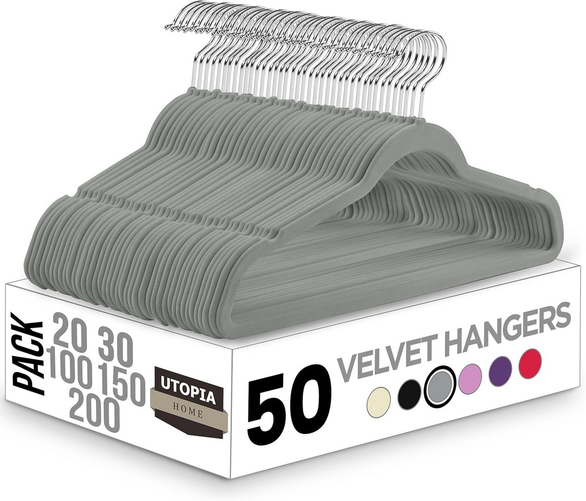 Stevige Fluwelen Kleerhangers voor Thuis - Antislip 50-Pack (Grijs)