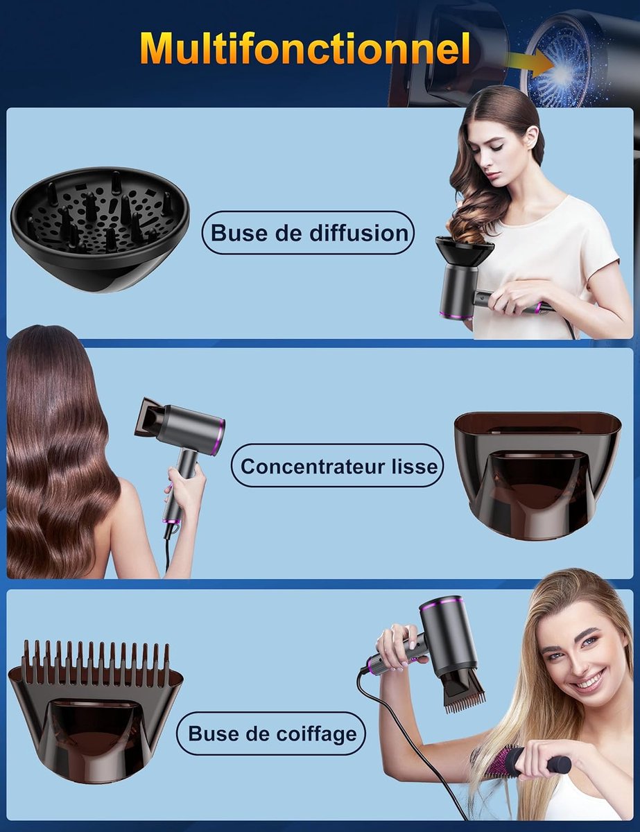 Inklapbare Ionen Haardroger 2400W - Professionele Reisföhn met AC Motor - Snel Drogen Haarstyler met Heet/Koud Knop & 3 Standen - Salon Kwaliteit Föhn voor Thuis & Onderweg - 1 Stuk thumbnail 2