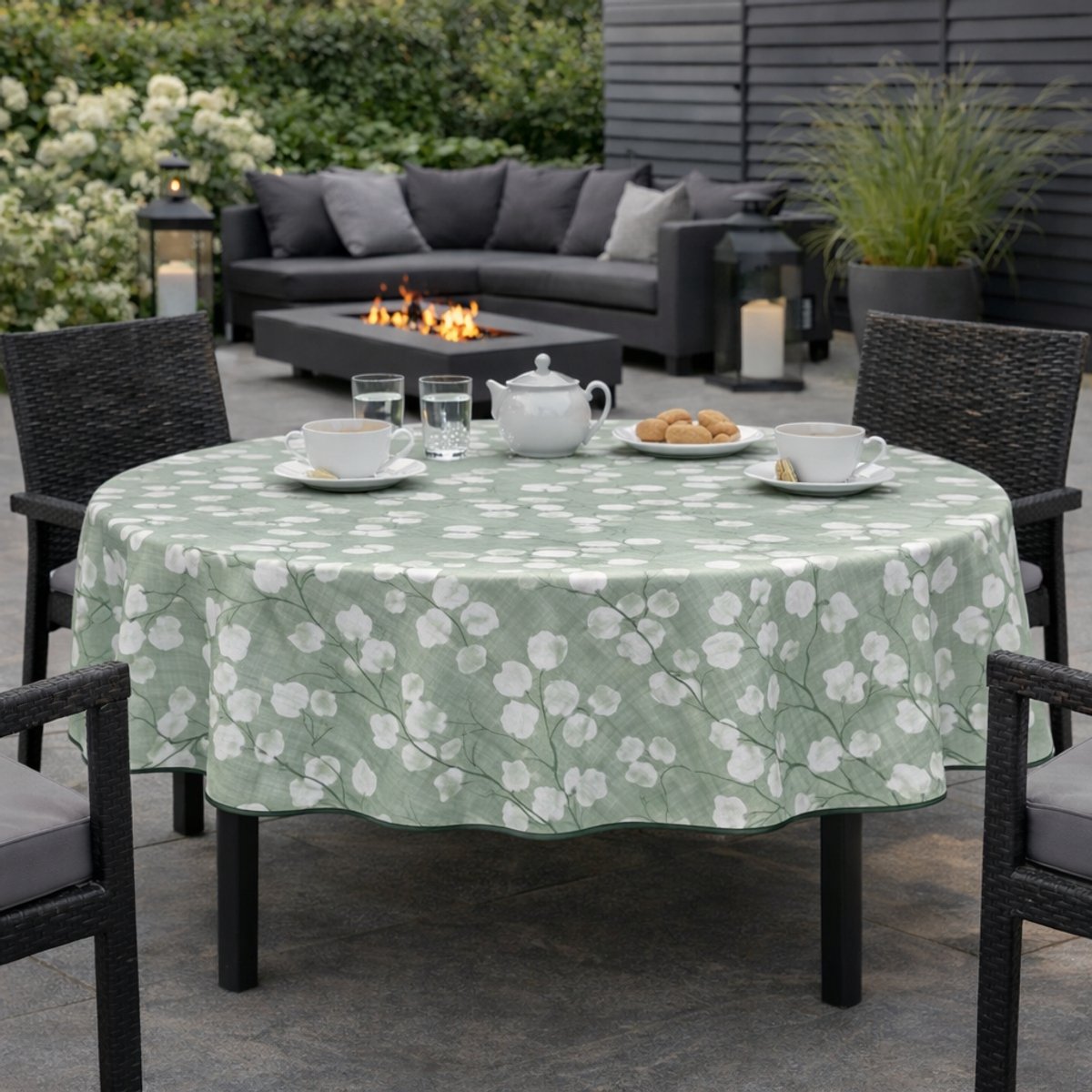 Unique Living Tafelzeil - Eucalyptus - 160CM Rond - Saliegroen