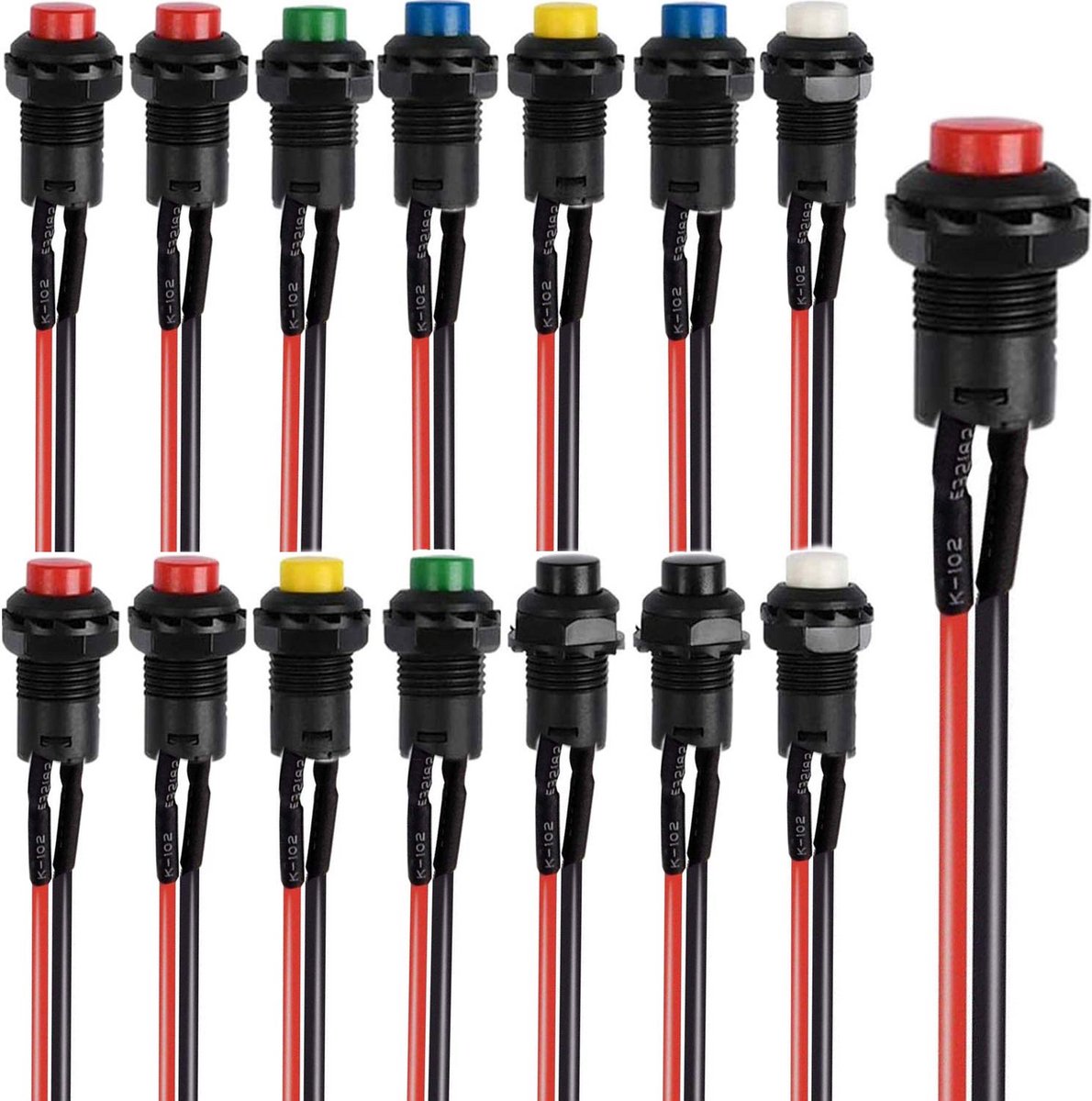 14pcs Mini Momentary Push Button Switches - 12mm Waterproof ON-OFF Switches in 6 Colors