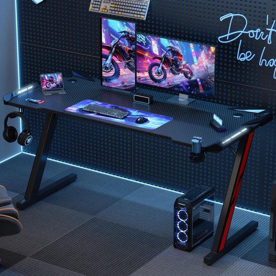 Ergonomisch Gaming Bureau met RGB Verlichting en Accessoires, 160 x 60 cm van Merkloos — afbeelding 2