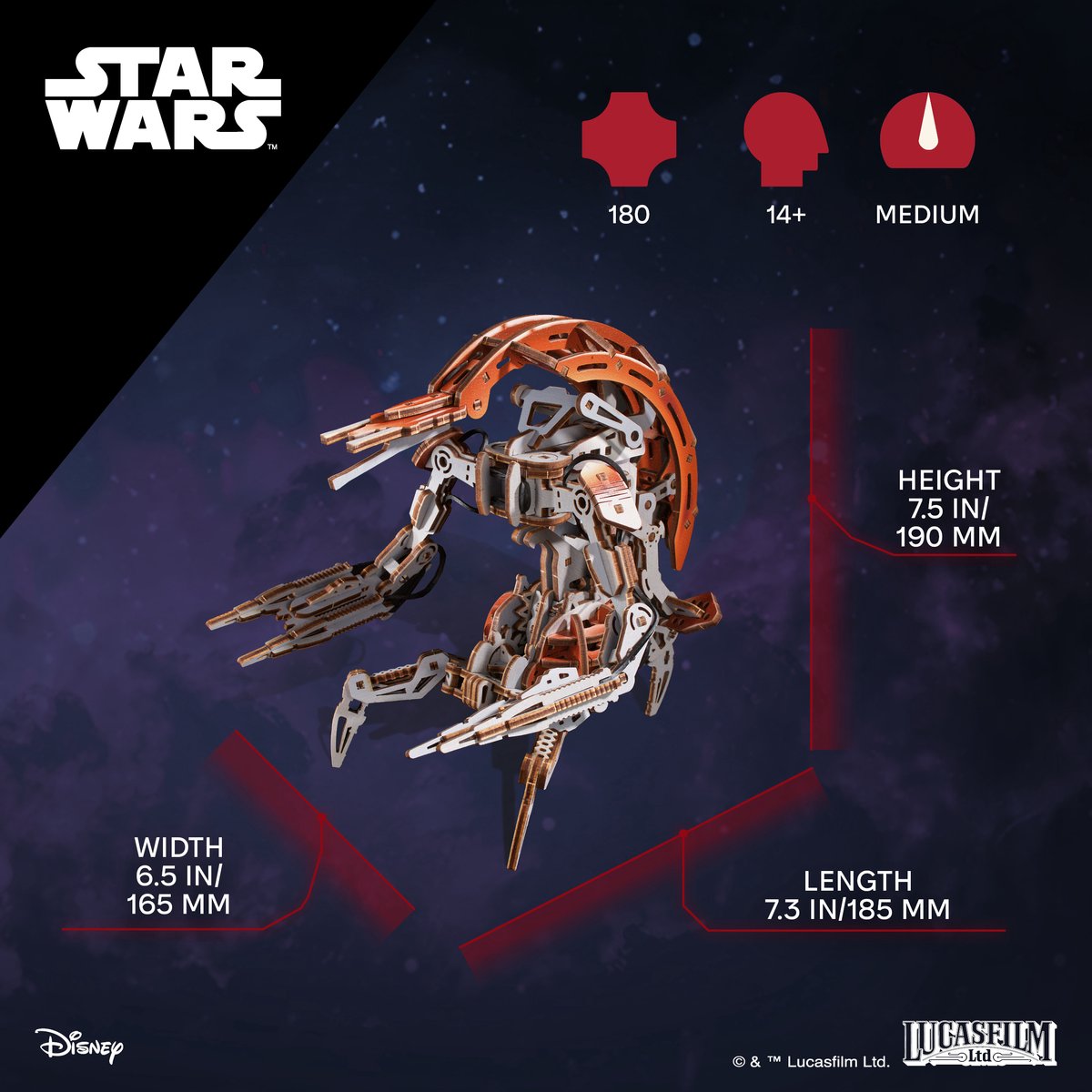 UGEARS 3D Modelbouw - Droideka™ - Star Wars - Mechanisch Bouwpakket Hout - Educatief Speelgoed — afbeelding 18