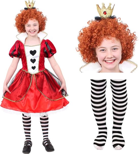 Kostuum voor Meisjes - Queen of Hearts Jurk voor Wereldboek Dag met Kroon en Panty