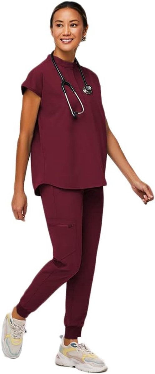 Elegante Dames Scrub Set met Korte Mouwen en Ritszakken