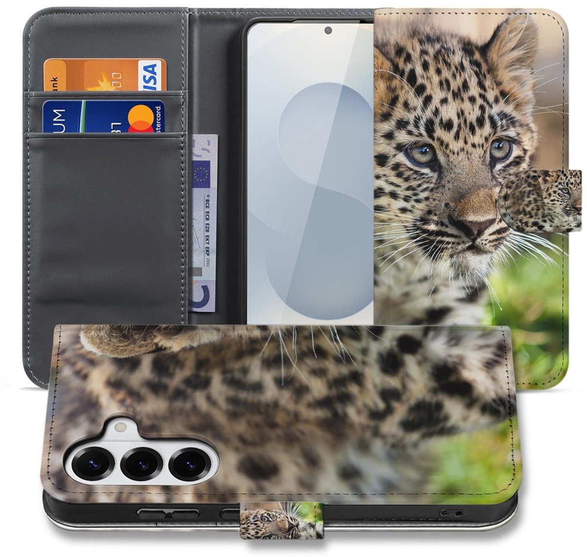 Samsung Galaxy S26 Plus Bookcase Hoesje Met Pasjes Baby Luipaard