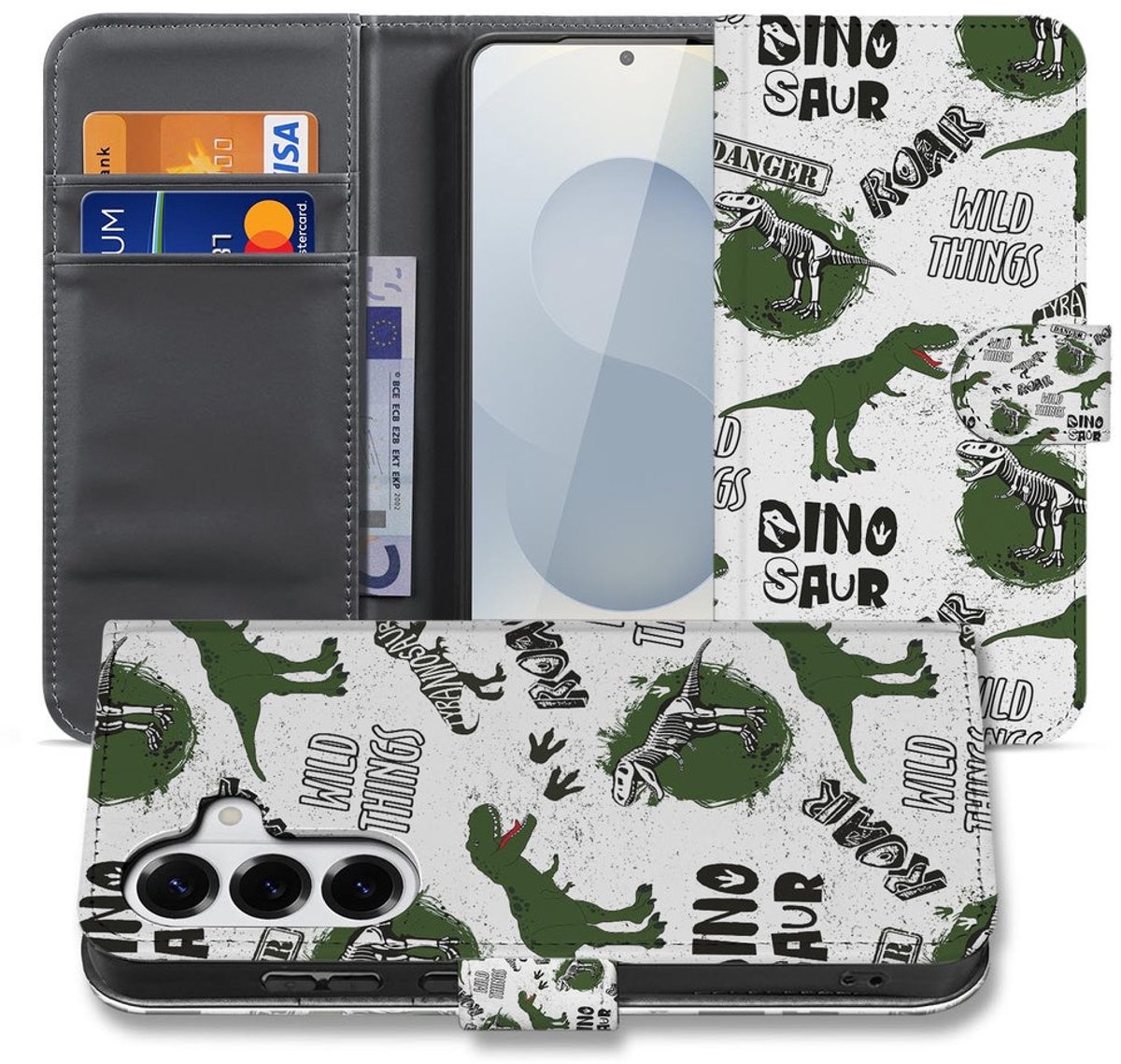 Samsung Galaxy S26 Plus Book Case Met Pasjes Dino Print