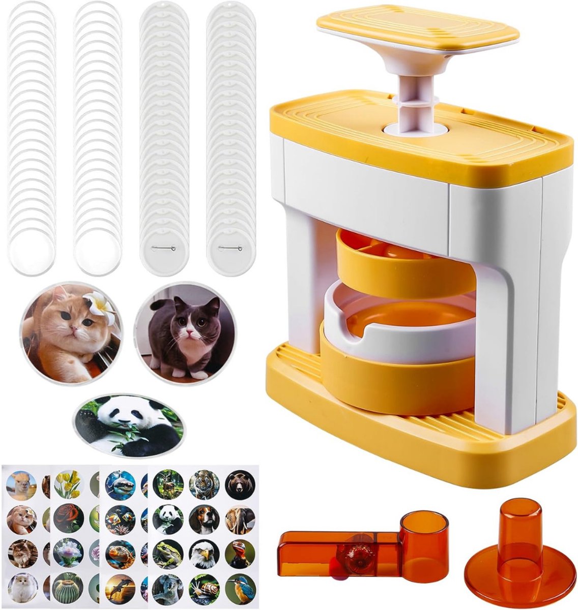 VIN® Button Maker 55mm – Button Machine – Badge Maker – Buttons Zelf Maken – Buttons Maken – met 48 Plastic Button Onderdelen - Geel